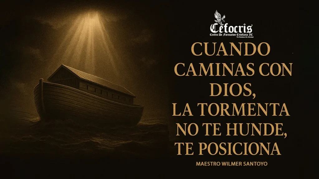 Ilustración inspiradora sobre la lección de la historia de Noé y su significado espiritual para superar las tormentas con fe.